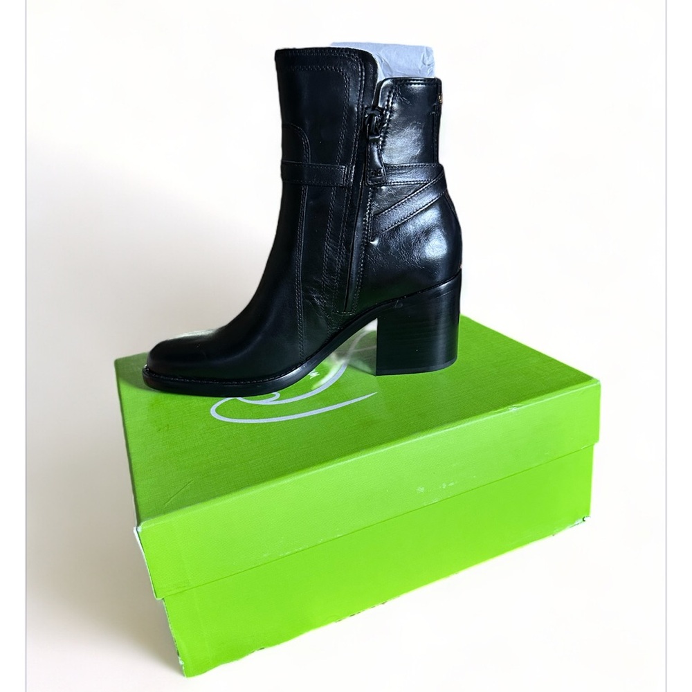 NIB Sam Edelman Simona Black Leather Block Heel Booties Size 9 - Picture 3 of 12
